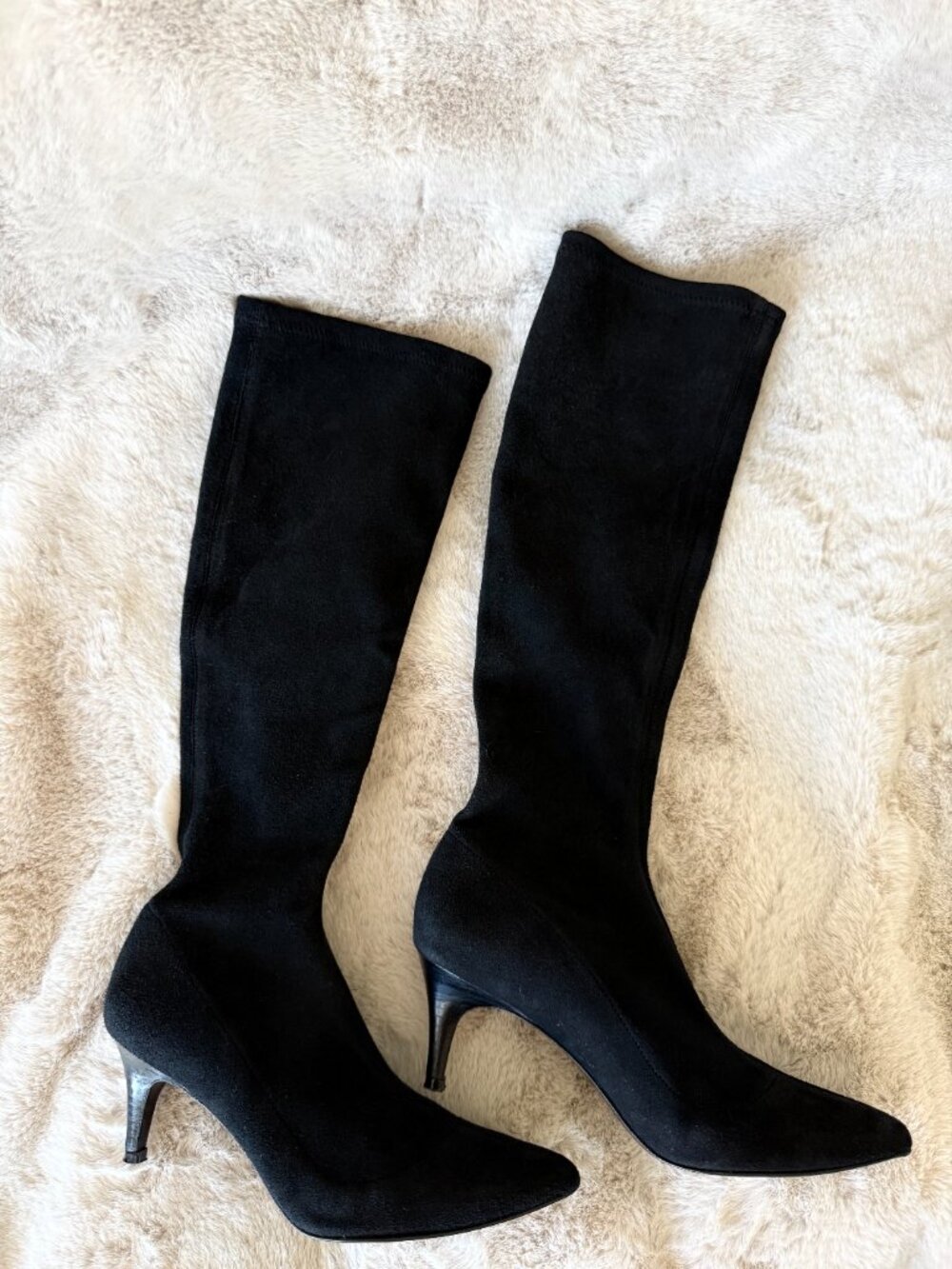 Worn Once! Delman Black Suede Knee-High Boots with Pointed Toe - Picture 8 of 13